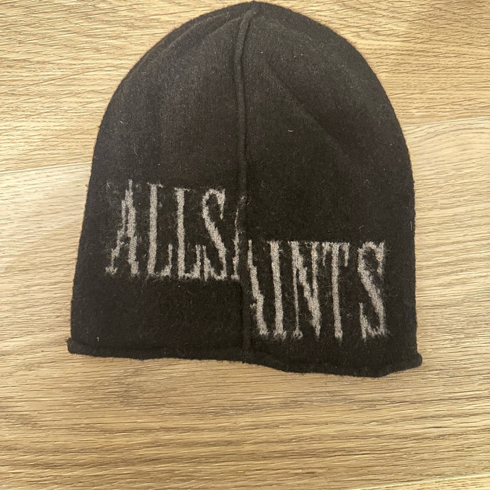 All Saints Black and Gray Knit Hat